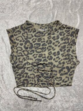 Frankie's Bikinis Olive & Black Leopard Lace-Up Crop Top